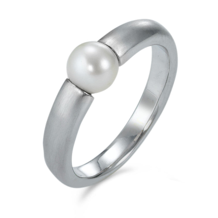 Bague Or blanc 18K perle d'eau douce blanc, 6 mm