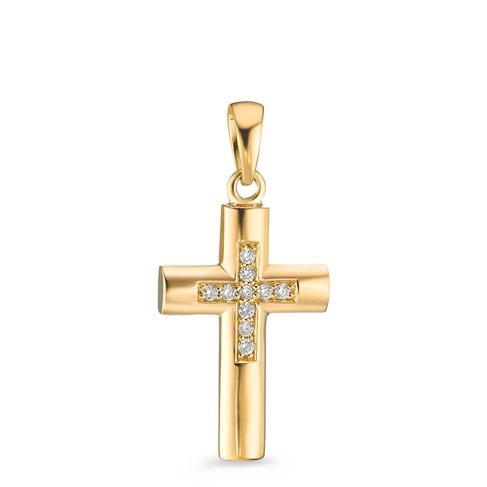 Pendentif Or jaune 18K Diamant 0.045 ct, 10 Pierres, w-si Croix