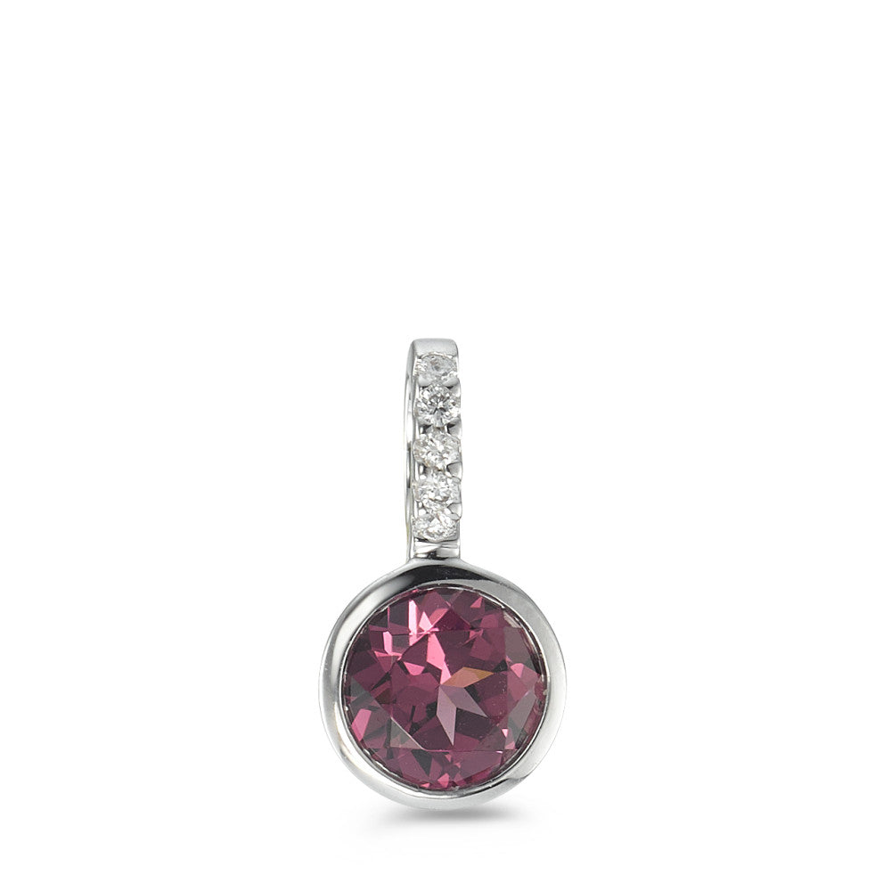 Pendentif Or blanc 18K Rhodolite, Diamant 0.02 ct, 5 Pierres, w-si Ø6 mm