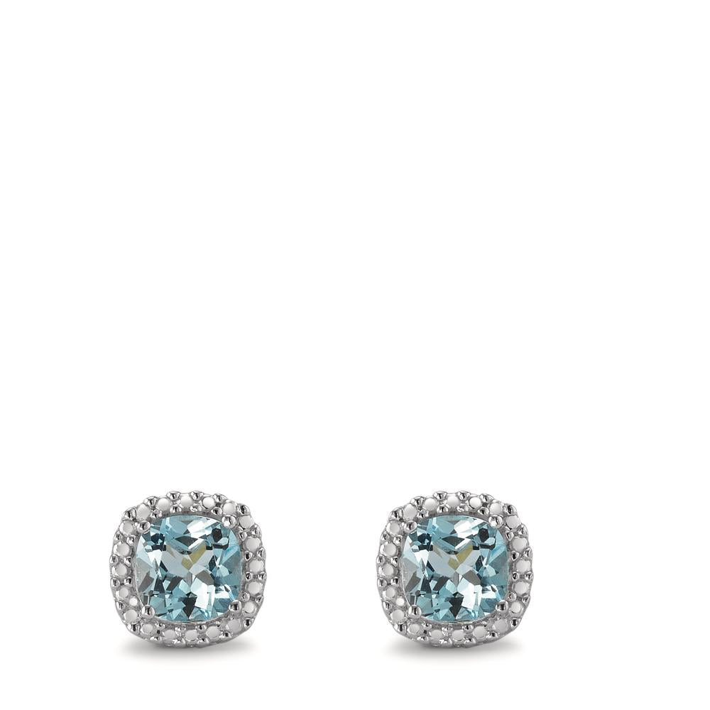 Clous d'oreilles Or blanc 9K Topaze bleu, 2 Pierres Ø7.3 mm