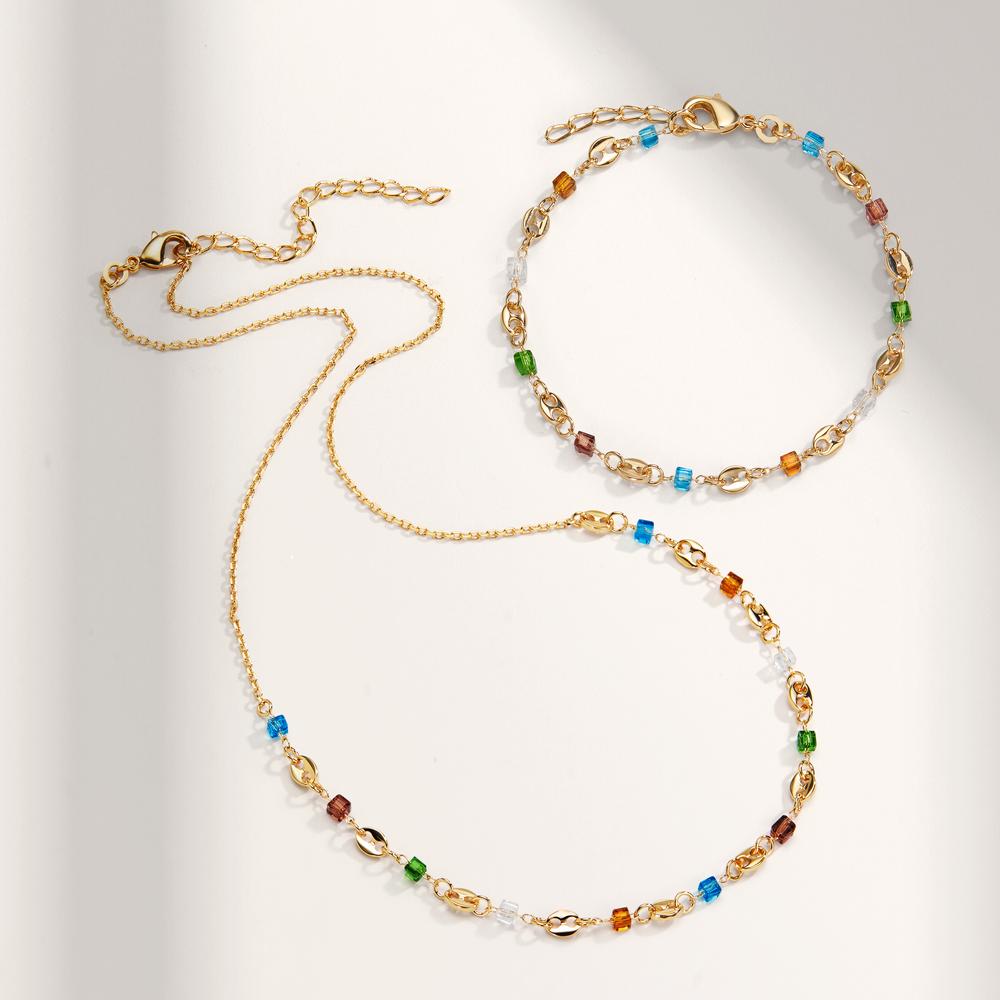 Bracelet Bronze Cristal coloré, 11 Pierres Plaqué or 16-18 cm