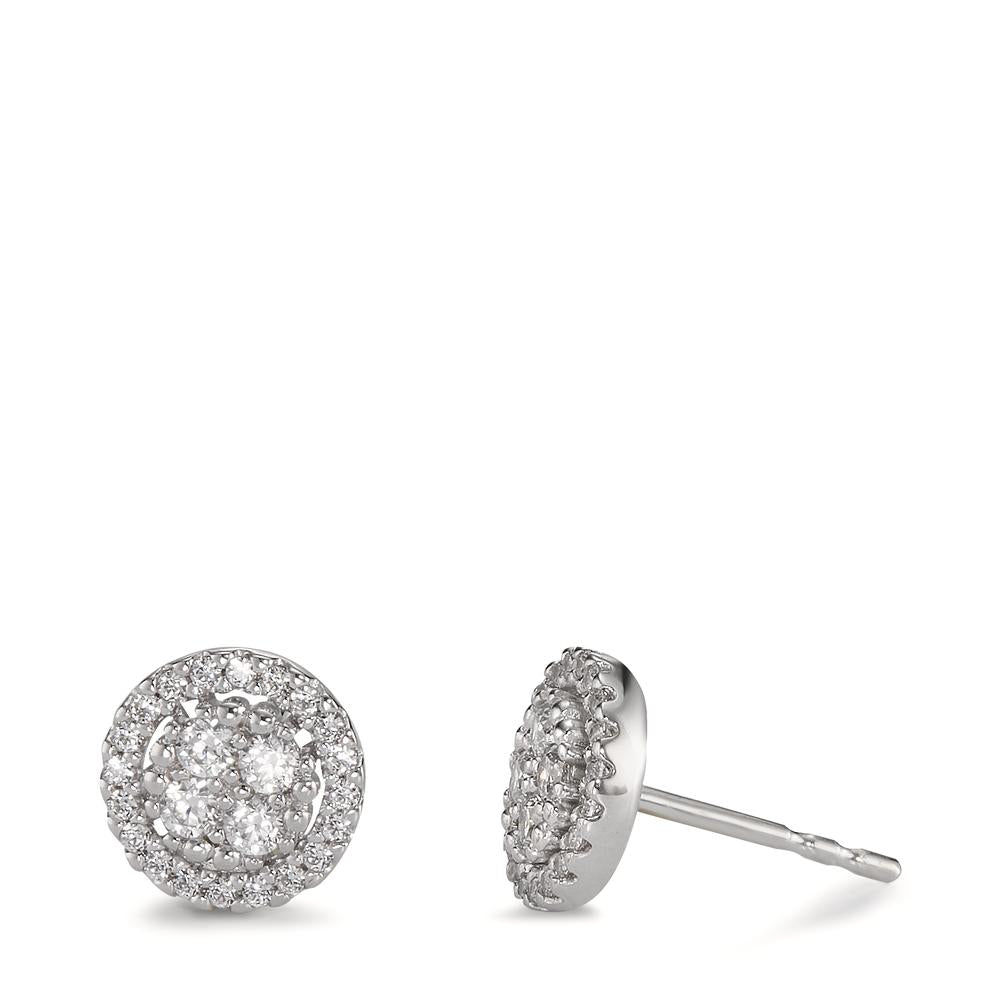 Clous d'oreilles Or blanc 9K Zircone 48 Pierres Ø7.5 mm