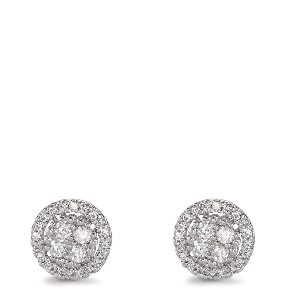 Clous d'oreilles Or blanc 9K Zircone 48 Pierres Ø7.5 mm