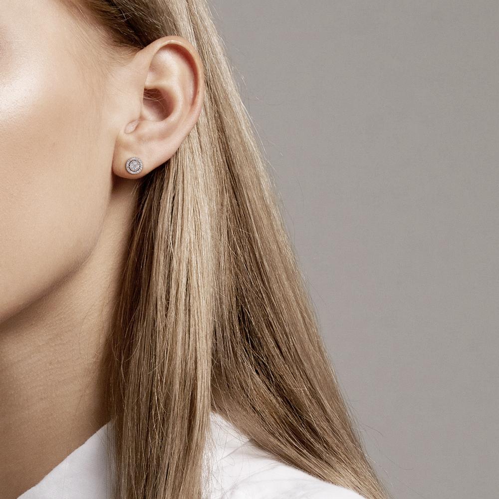 Clous d'oreilles Or blanc 9K Zircone 48 Pierres Ø7.5 mm