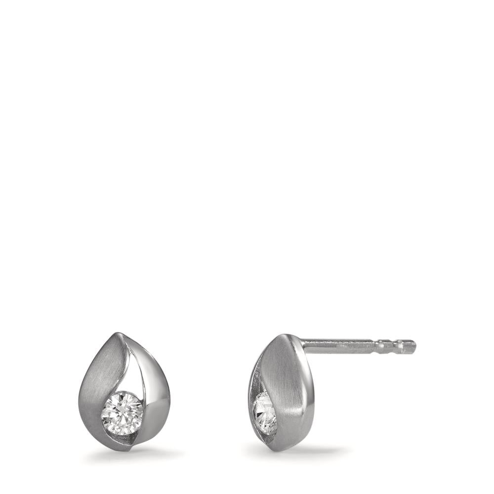 Clous d'oreilles Or blanc 9K Zircone 2 Pierres