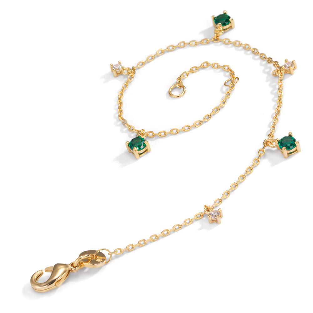 Bracelet Bronze Zircone vert, 6 Pierres Plaqué or 16-18 cm