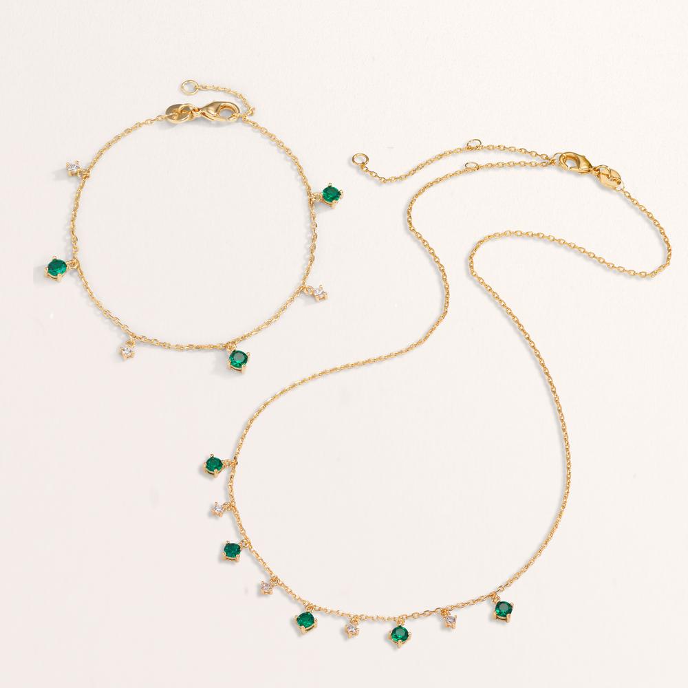 Bracelet Bronze Zircone vert, 6 Pierres Plaqué or 16-18 cm