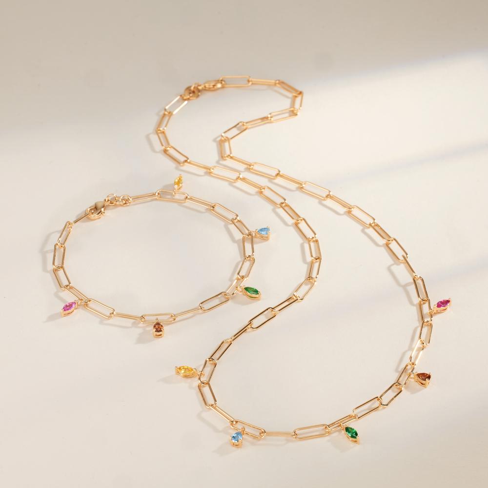 Bracelet Bronze Zircone coloré, 5 Pierres 18 cm