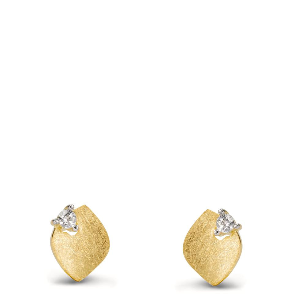 Clous d'oreilles Or jaune 9K Zircone 2 Pierres
