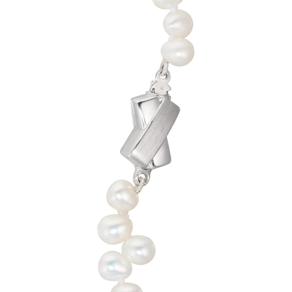 Collier Or blanc 18K perle d'eau douce 4-5 mm 46 cm
