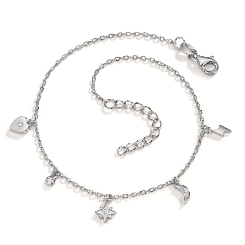 Chaînette de cheville Argent Zircone 4 Pierres Rhodié 22-25 cm