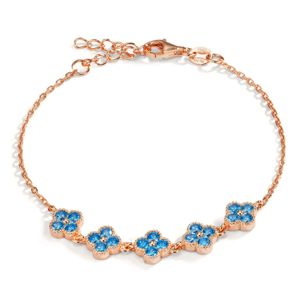 Bracelet Argent Zircone bleu clair, 20 Pierres rosé Plaqué or Fleur 16-19 cm