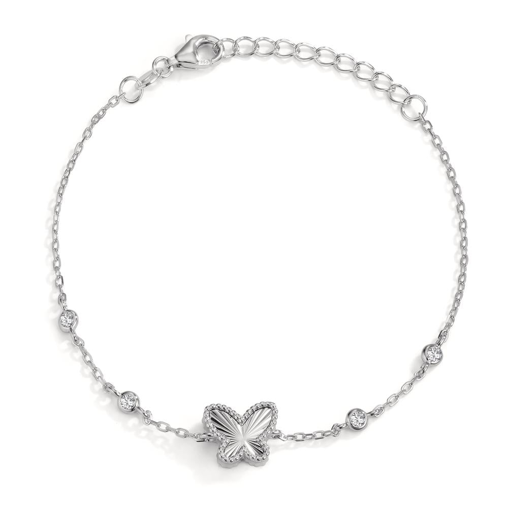 Bracelet argent zircone 4 pierres rhodié papillon réglable