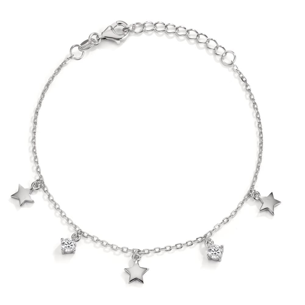 Bracelet Argent Zircone 2 Pierres Rhodié Étoile 16-19 cm
