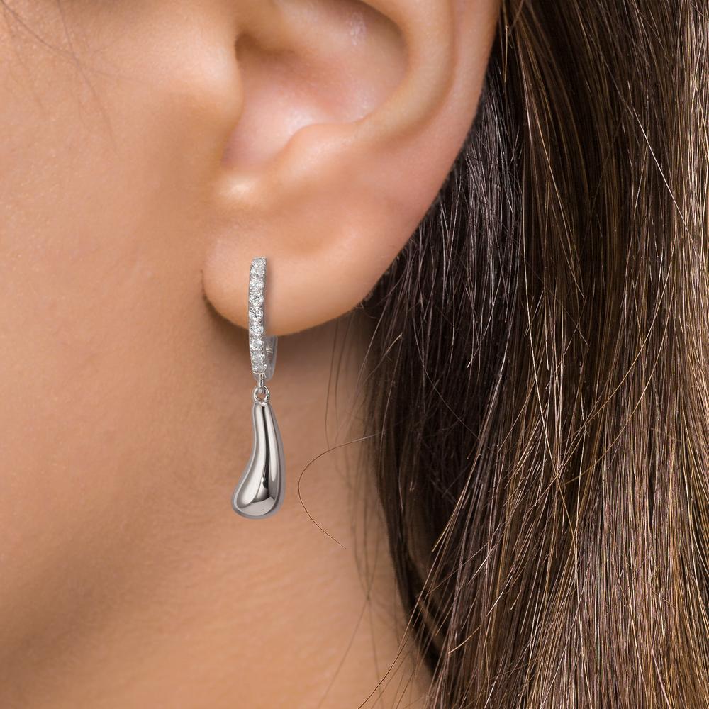 Créoles à charnières Argent Zircone 18 Pierres Rhodié