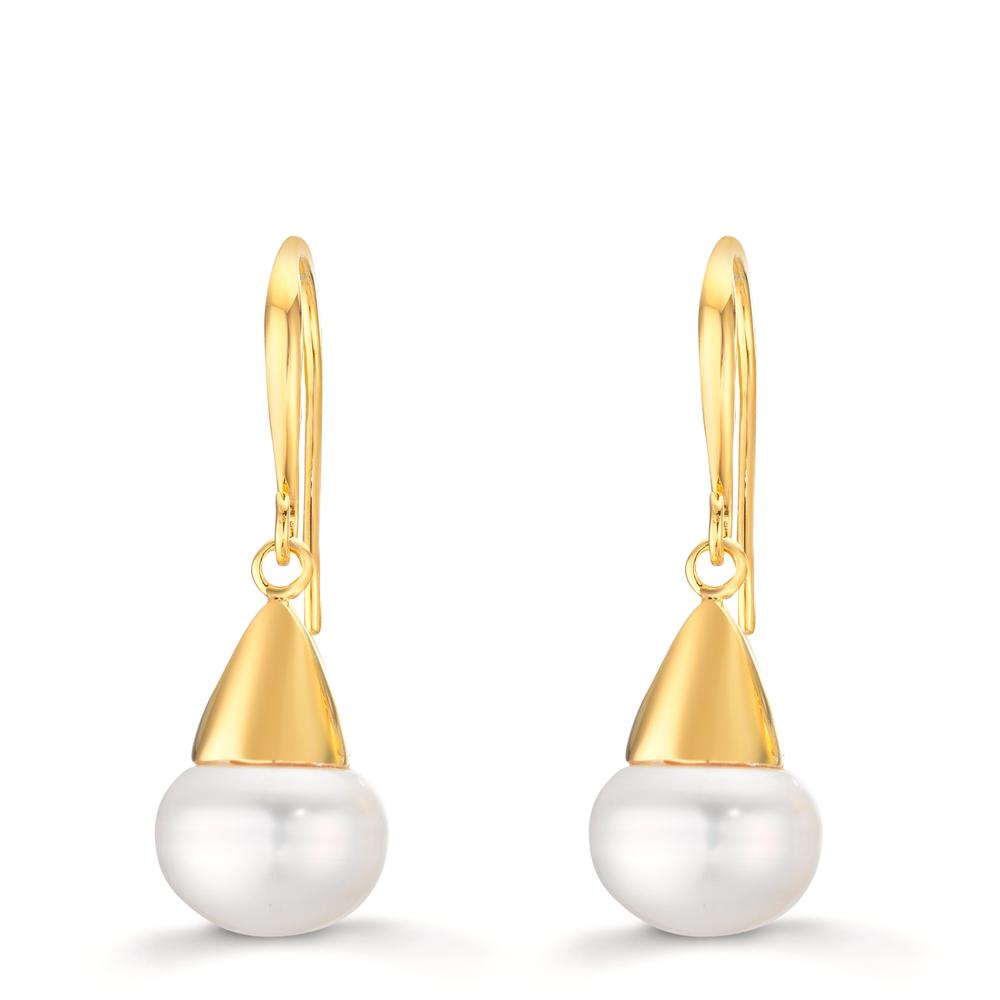 Pendant d'oreilles Argent jaune Plaqué or perle d'eau douce, 2 Perles, 9 mm