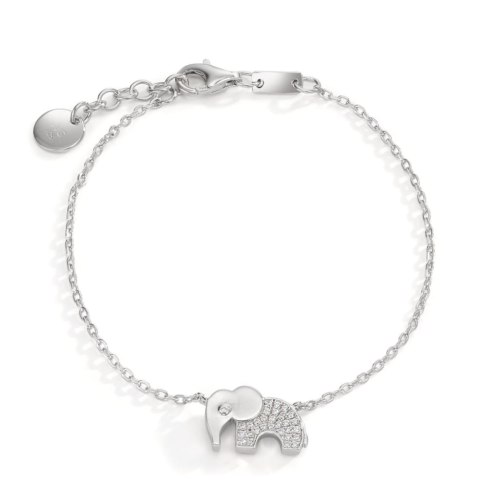 Bracelet Argent Zircone Rhodié Éléphant 16-18 cm