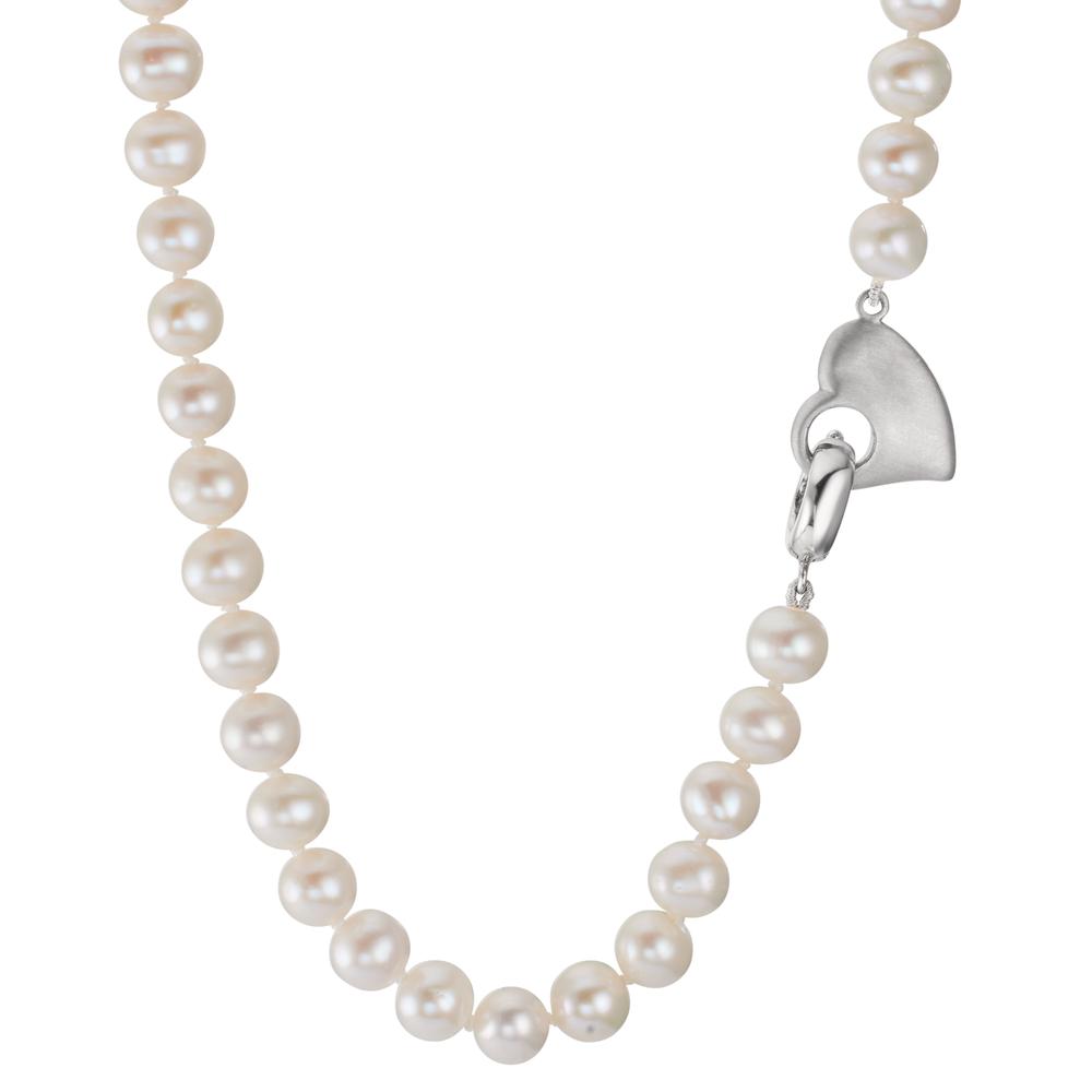 Collier Argent Rhodié perle d'eau douce 6-7 mm Coeur 42 cm