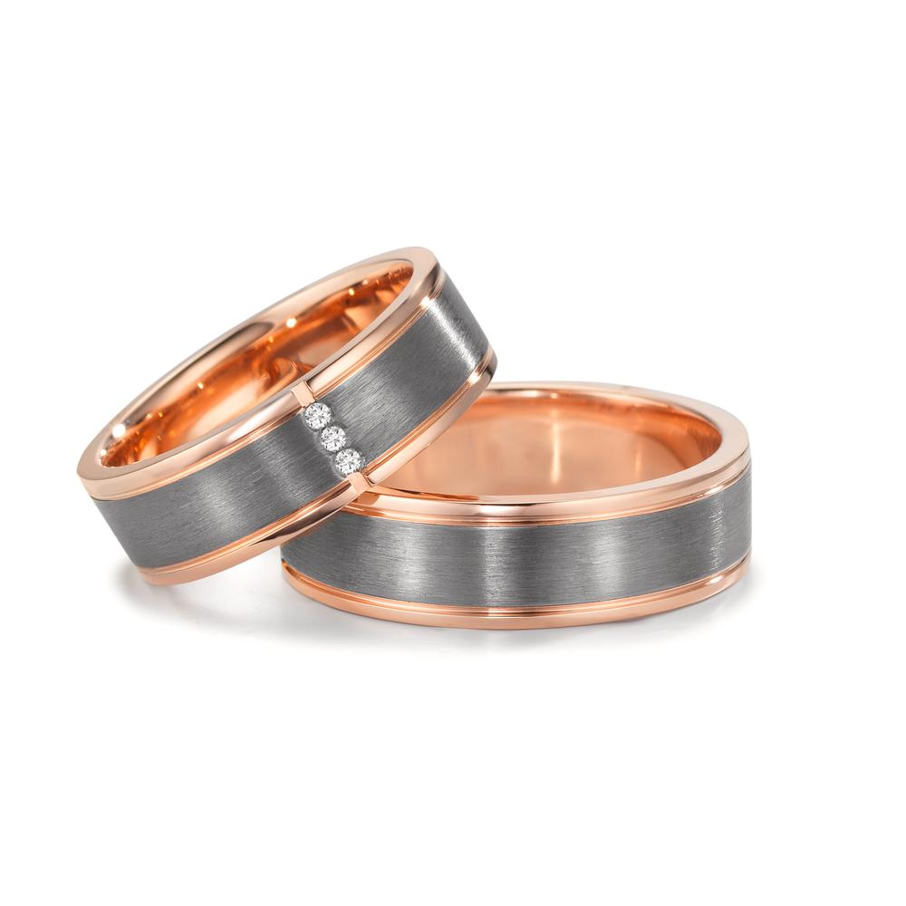 Alliance Or rouge 14K, Tantale 999 Diamant 0.024 ct, 3 Pierres, w-si
