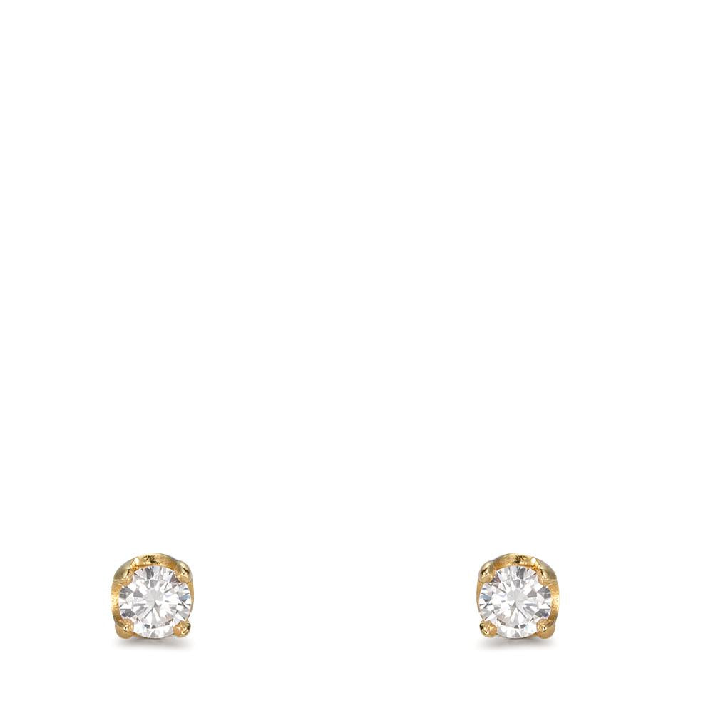 Clous d'oreilles Argent Zircone 2 Pierres jaune Plaqué or Ø3 mm