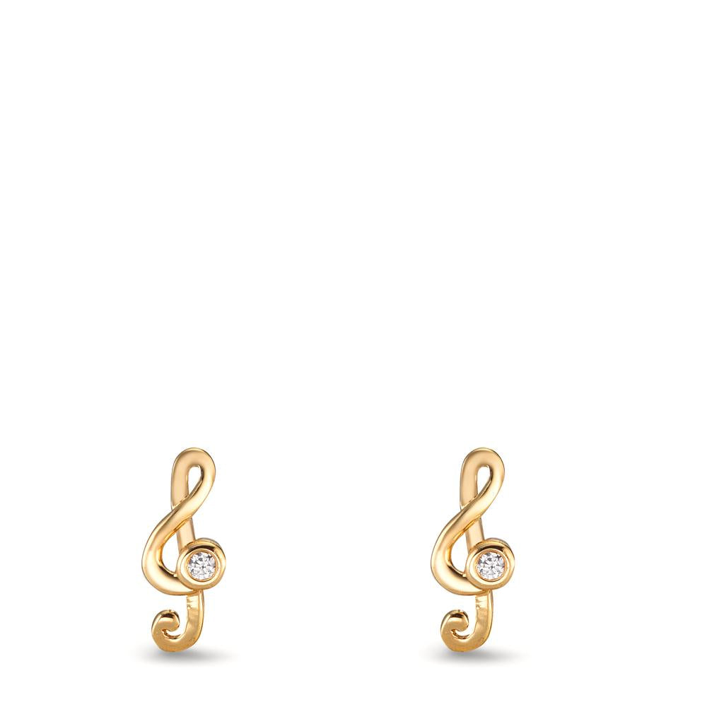 Clous d'oreilles Argent Zircone 2 Pierres jaune Plaqué or Clef musicale