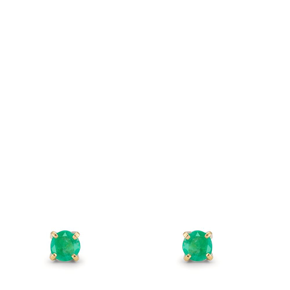 Clous d'oreilles Or jaune 18K Émeraude 2 Pierres Ø3 mm