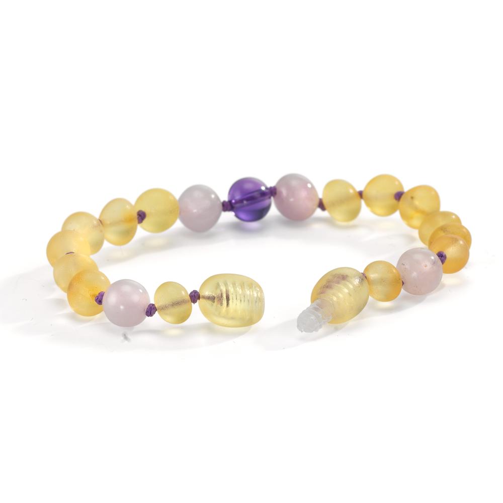 Bracelet Ambre Améthyste, Quartz 14 cm Ø6.5 mm