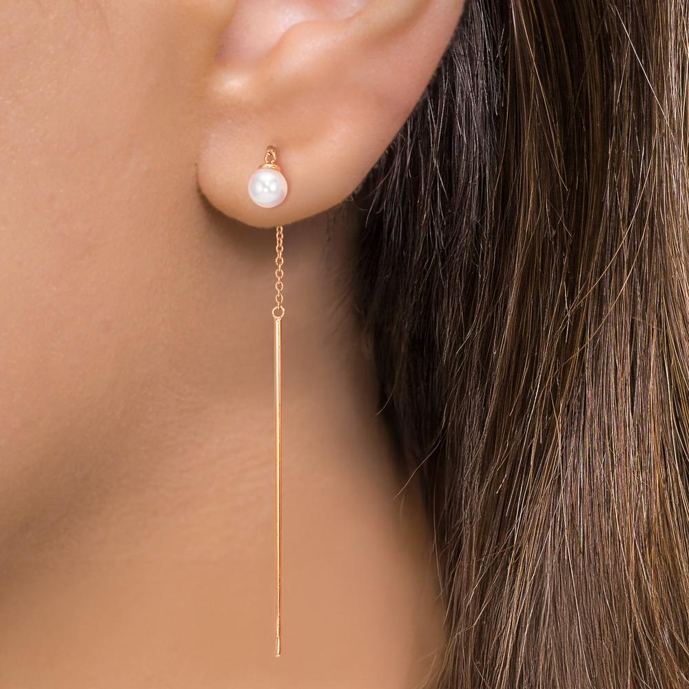 Boucles d'oreilles pendantes Or rouge 18K perle Akoya, 2 Perles 6-6.5 mm