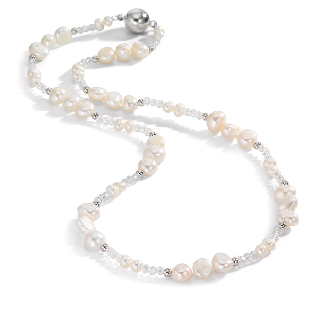 Collier Acier inoxydable Cristal blanc perle d'eau douce 47 cm