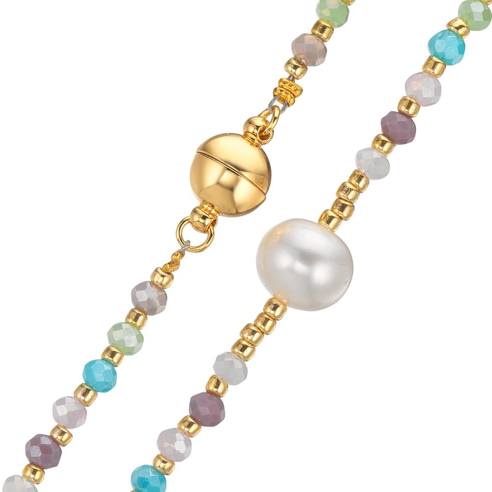 Collier Acier inoxydable Cristal multicolore jaune PVD perle d'eau douce, 8 mm 42 cm