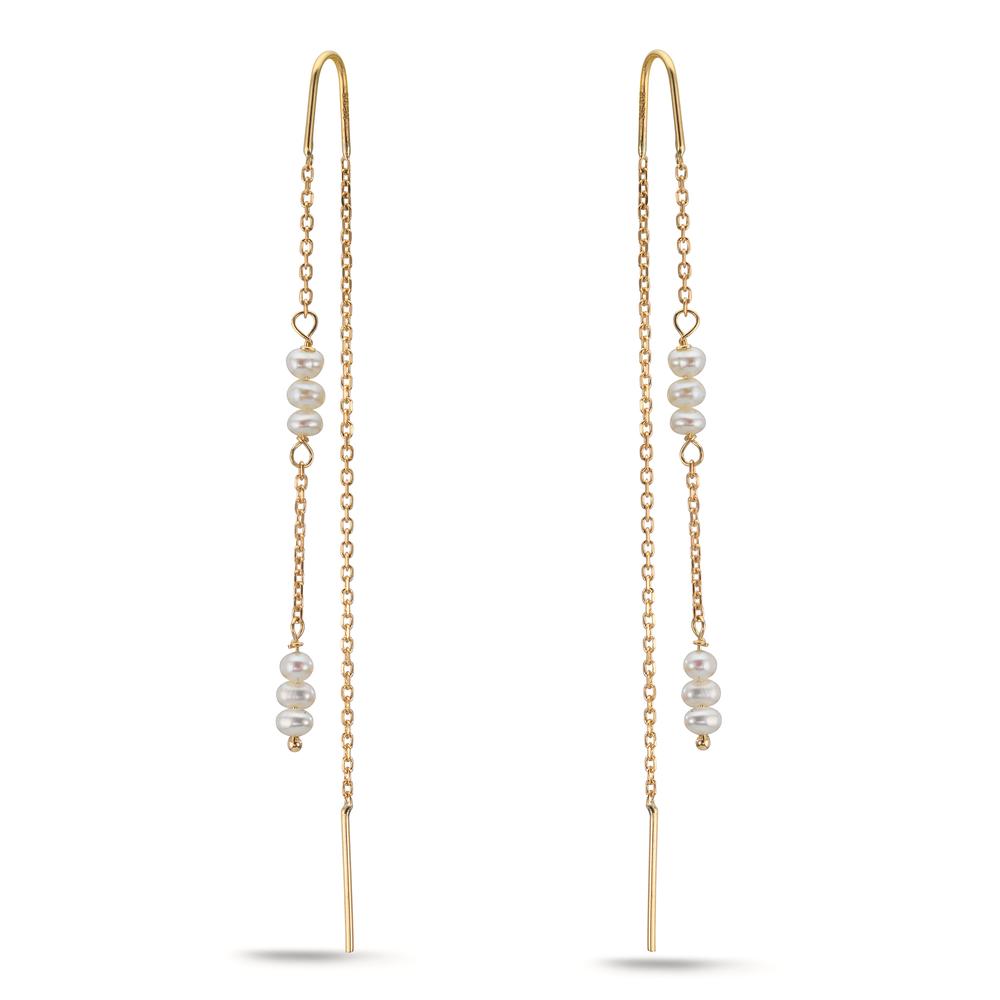 Boucles d'oreilles pendantes Or jaune 9K perle d'eau douce, 12 Perles, 2.5 mm