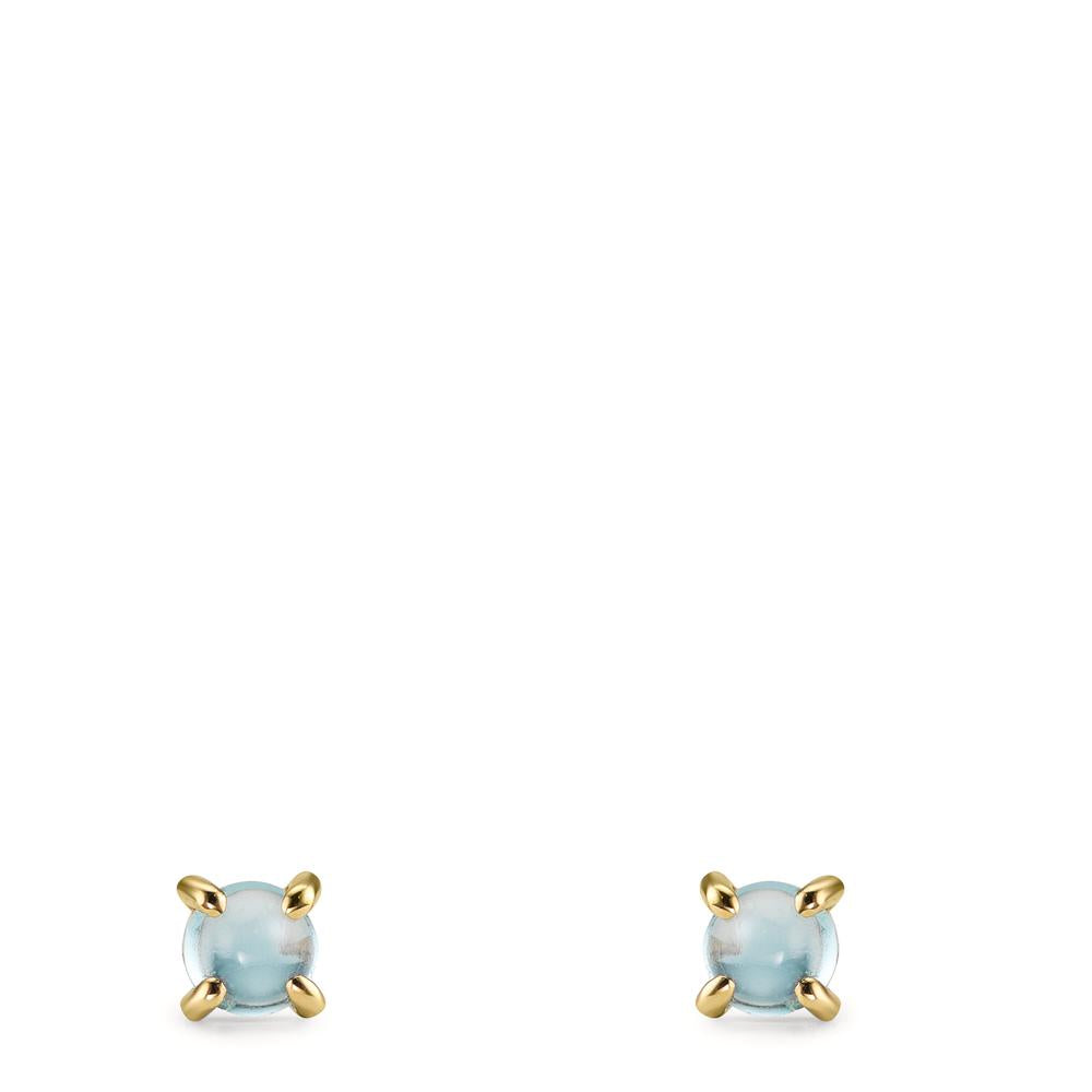 Clous d'oreilles Or jaune 9K Topaze bleu clair, 2 Pierres Ø4.3 mm