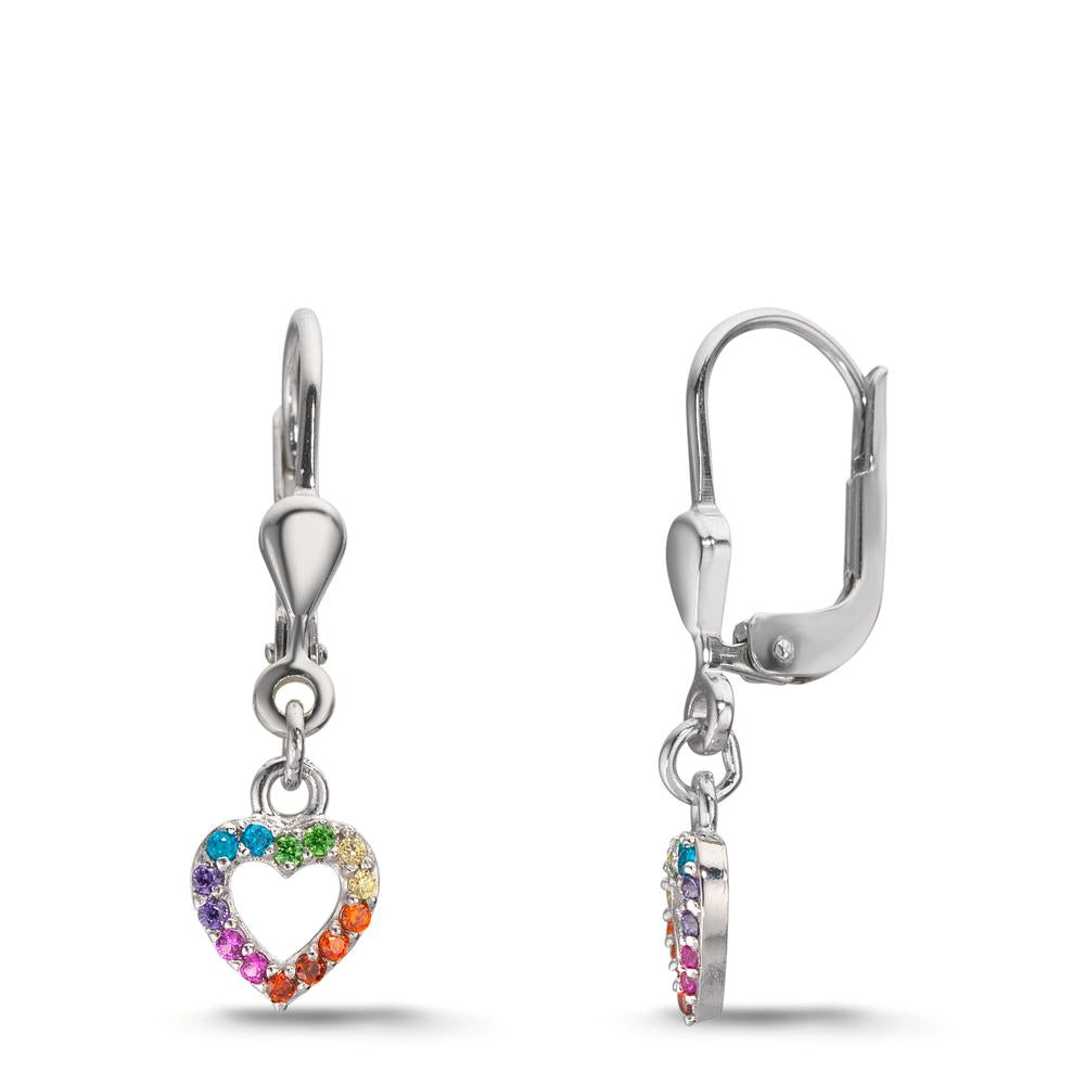 Pendant d'oreilles Argent Zircone arc-en-ciel Rhodié Coeur