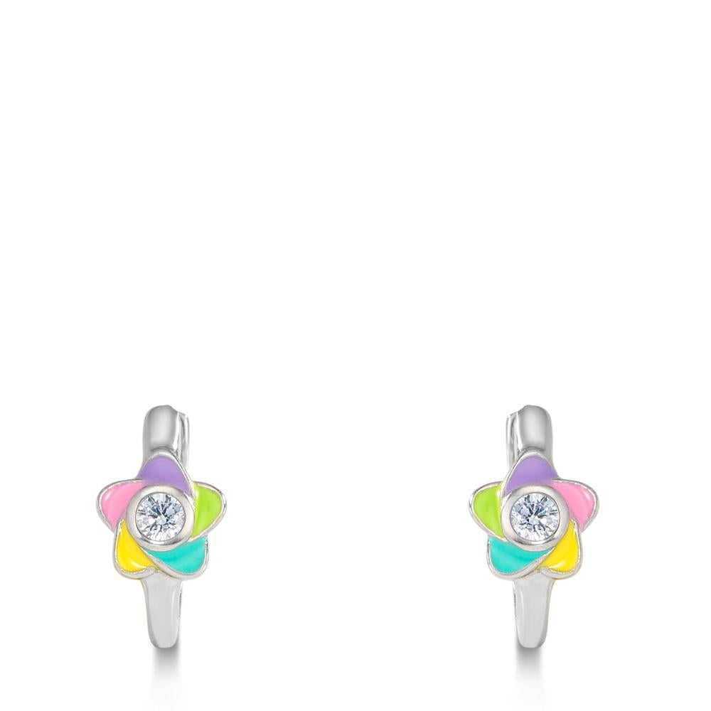 Créoles à charnières Argent Zircone 2 Pierres Rhodié Fleur