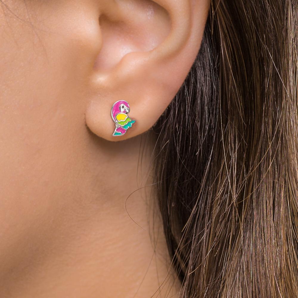 Clous d'oreilles Argent Rhodié Perroquet