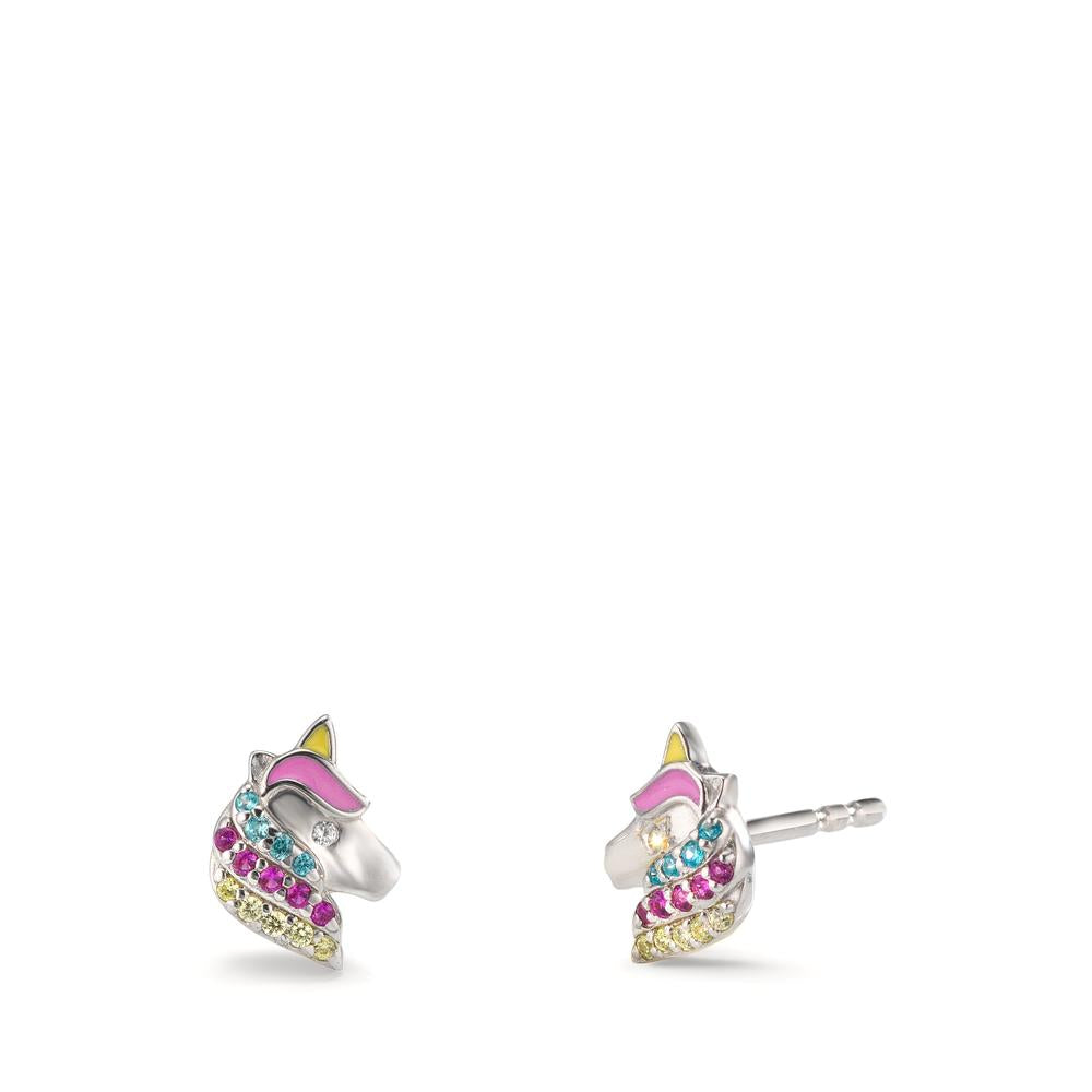 Clous d'oreilles Argent Zircone coloré Rhodié Cheval Ø7 mm