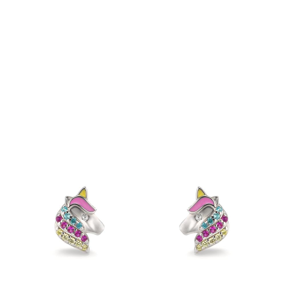 Clous d'oreilles Argent Zircone coloré Rhodié Cheval Ø7 mm