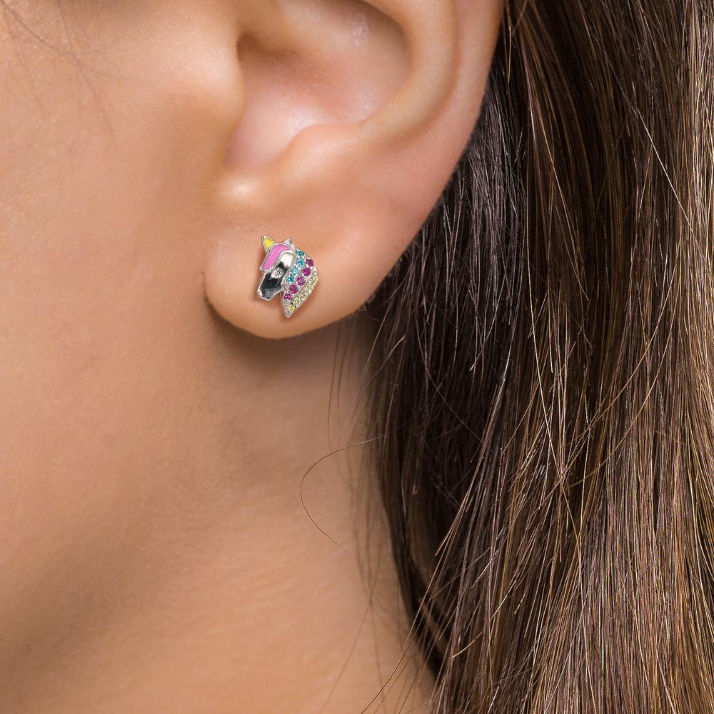 Clous d'oreilles Argent Zircone coloré Rhodié Cheval Ø7 mm