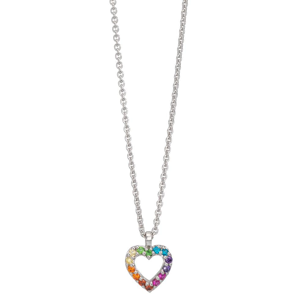 Chaînette avec pendentif Argent Zircone arc-en-ciel Rhodié Coeur 36-38 cm