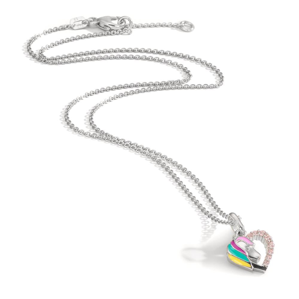 Chaînette avec pendentif Argent Zircone rose Rhodié Cheval 36-38 cm