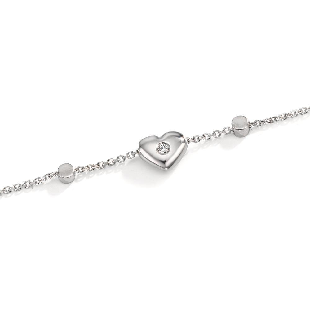 Bracelet Or blanc 18K Zircone 2 Pierres Coeur 17-19 cm
