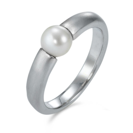 Bague Or blanc 18K perle d'eau douce blanc, 6 mm