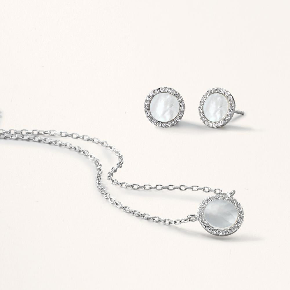 Collier Argent Zircone Rhodié nacre 40-45 cm Ø10 mm