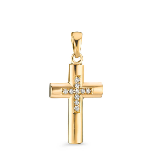 Pendentif Or jaune 18K Diamant 0.045 ct, 10 Pierres, w-si Croix