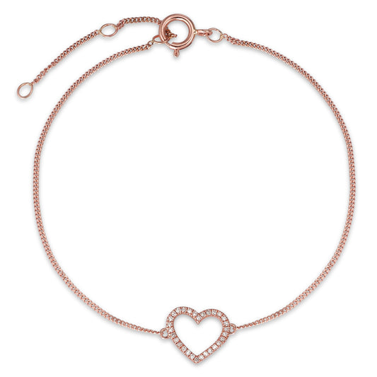 Bracelet Or rouge 14K Diamant 0.05 ct, w-si Coeur 15-18 cm