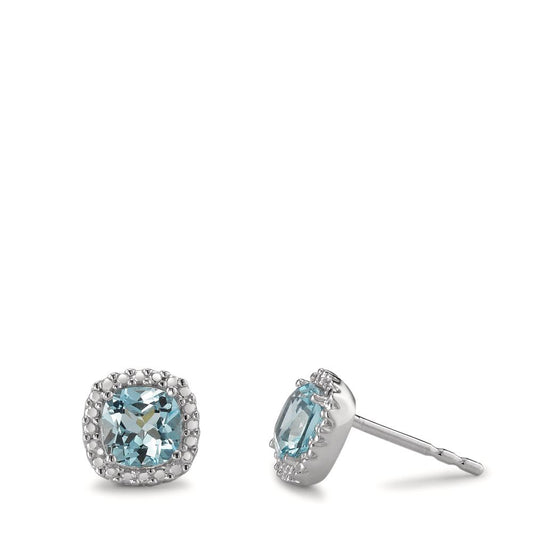 Clous d'oreilles Or blanc 9K Topaze bleu, 2 Pierres Ø7.3 mm