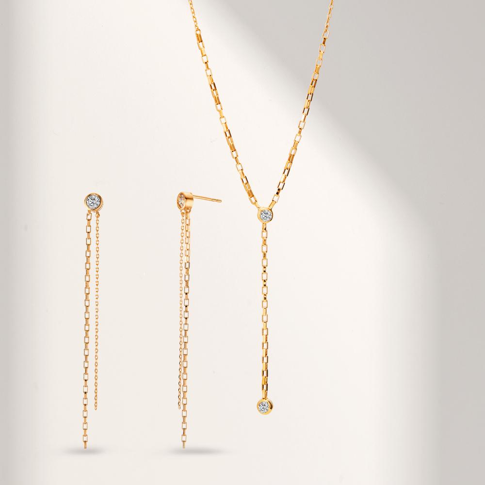 Pendant d'oreilles Bronze Zircone 2 Pierres Plaqué or
