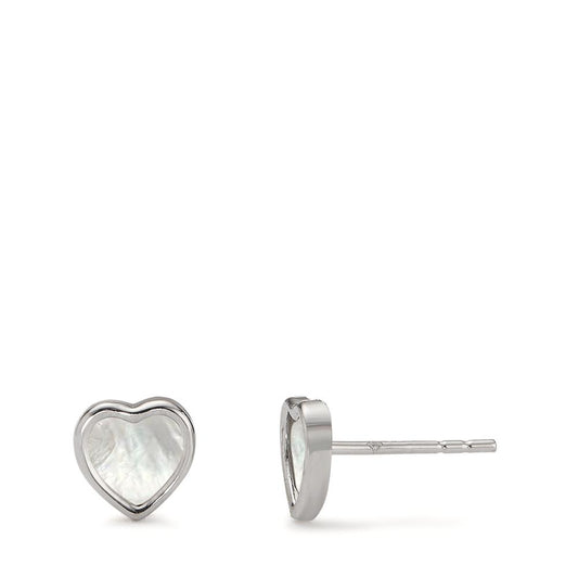 Clous d'oreilles Or blanc 14K nacre blanc Coeur Ø6 mm