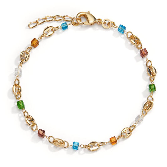 Bracelet Bronze Cristal coloré, 11 Pierres Plaqué or 16-18 cm