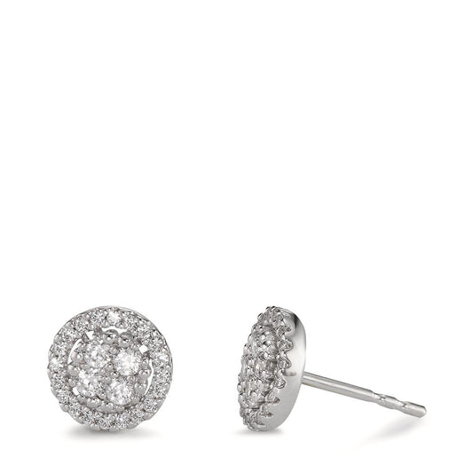 Clous d'oreilles Or blanc 9K Zircone 48 Pierres Ø7.5 mm